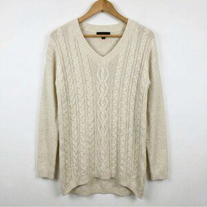 Cream Cableknit V-Neck Sweater Womens XS